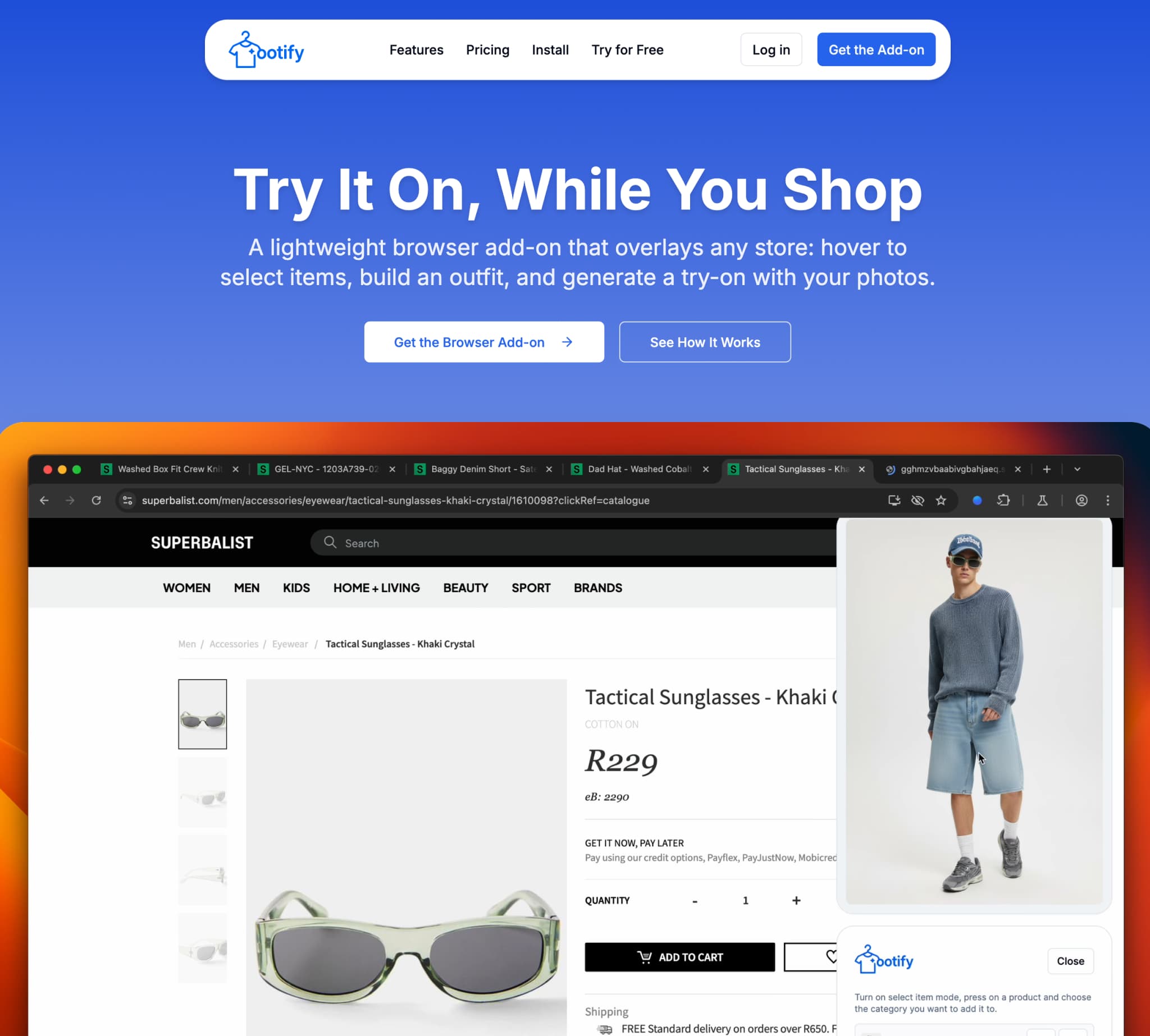 browser addon for AI virtual try on